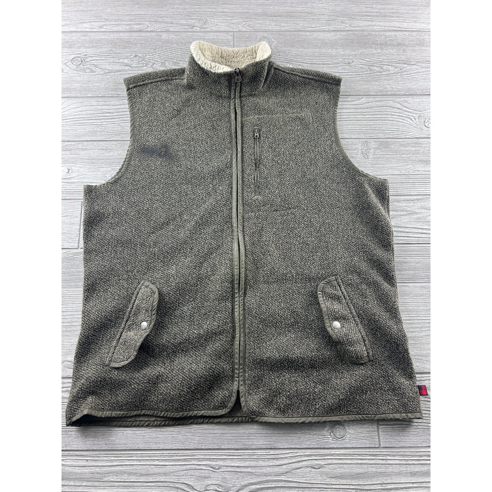Woolrich Mens XL Fleece Vest Olive Green Marled Sherpa Collar Full Zip 1766